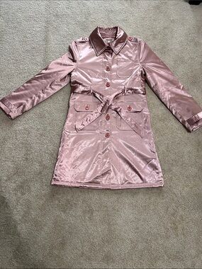 Early 2000s Shiny Rose Pink Trench Coat with Belt